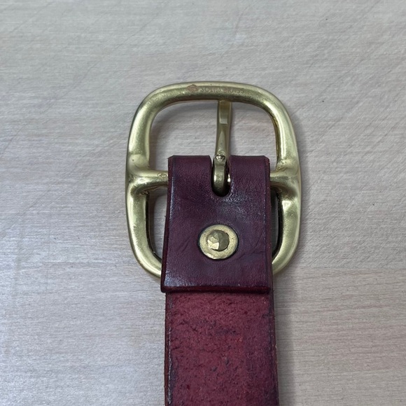 Handmade Brown/Dark Res Leather Belt with Brass Buckle 1” wide Oxblood - Picture 3 of 10